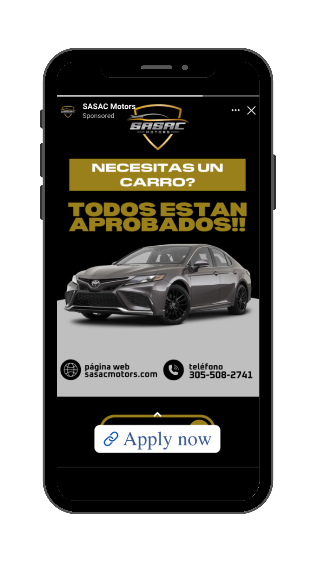 Meta ad mockup β SASAC Motors financing campaign