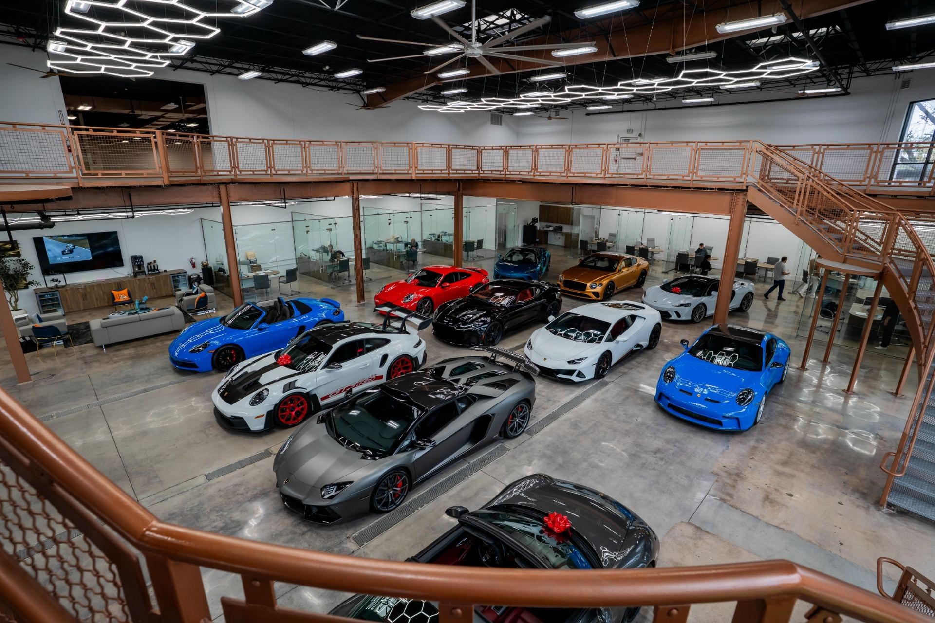 Exotic showroom — overhead view