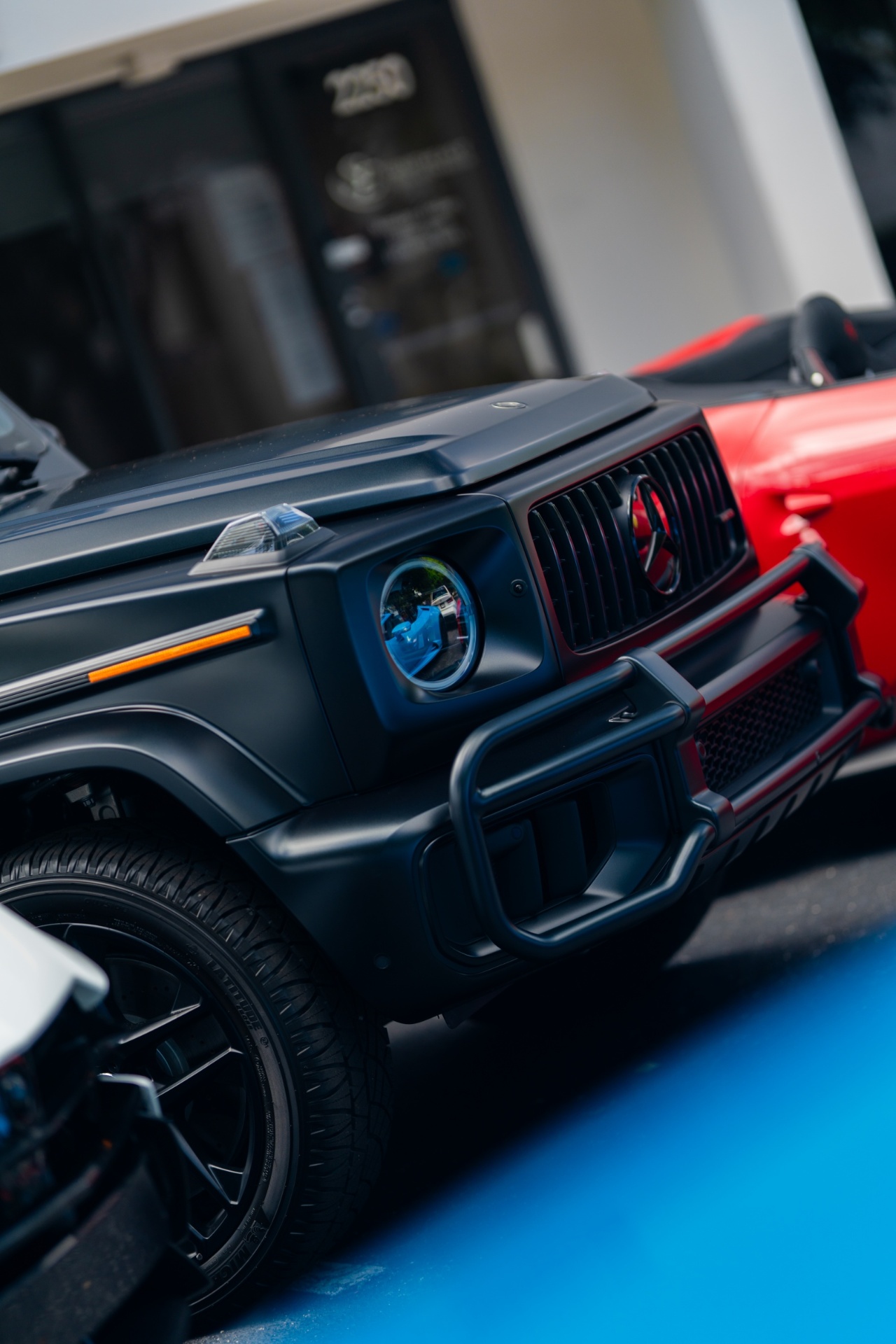 Matte black Mercedes-AMG G63 close-up