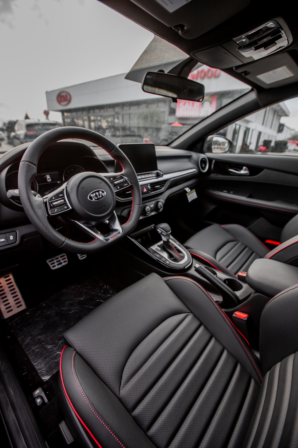 Kia Forte GT black sport interior with red stitching